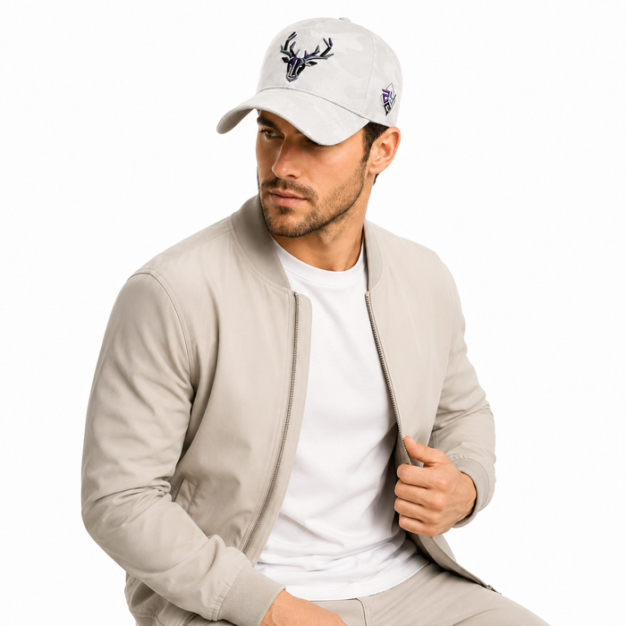 white embroidered baseball cap for sunny walks and travel