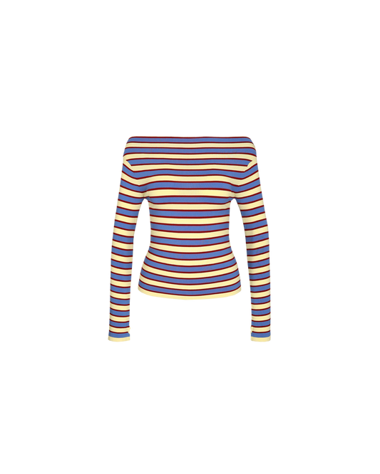 EMMA KNIT LONG SLEEVE BUTTER MERLOT STRIPE