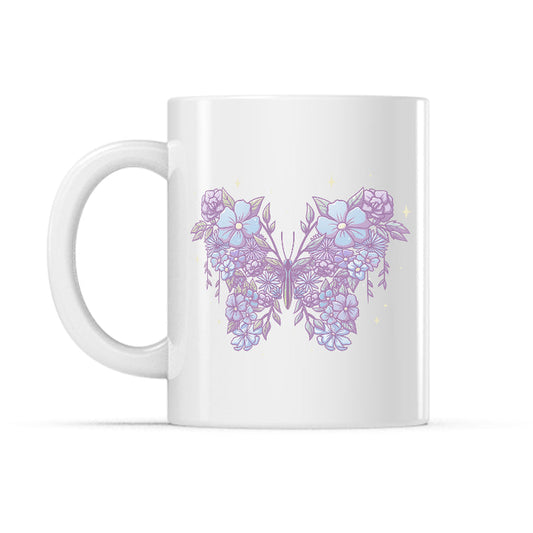 Ceramic Mug_TeeTurtle Floral Butterfly white mug featuring a butterfly made out of various flowers.