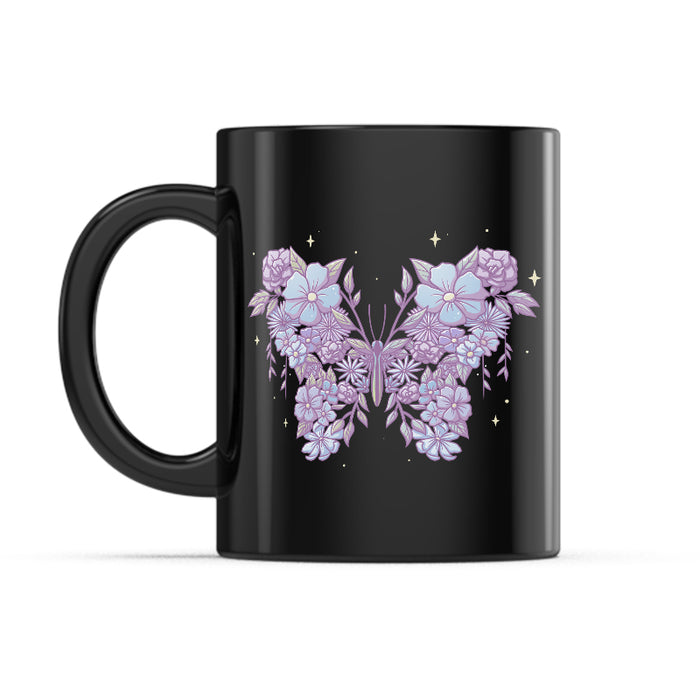 Ceramic Mug_TeeTurtle Floral Butterfly black mug featuring a butterfly made out of various flowers.