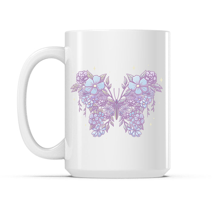 Ceramic Mug_TeeTurtle Floral Butterfly white mug featuring a butterfly made out of various flowers.