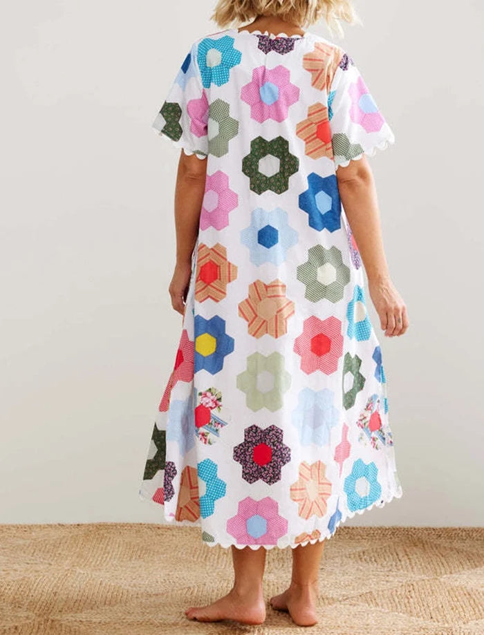 FLORAL PATCHWORK MIDI DRESS