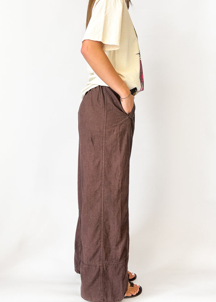Free People Days End Linen Pull-On Pant - Double Espresso