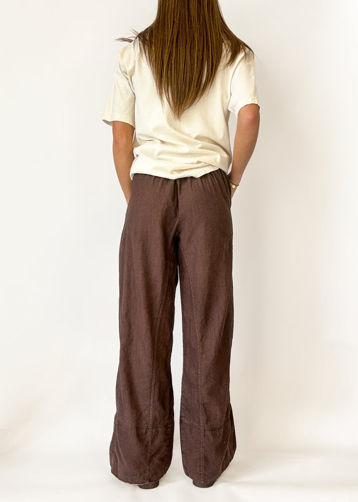 Free People Days End Linen Pull-On Pant - Double Espresso