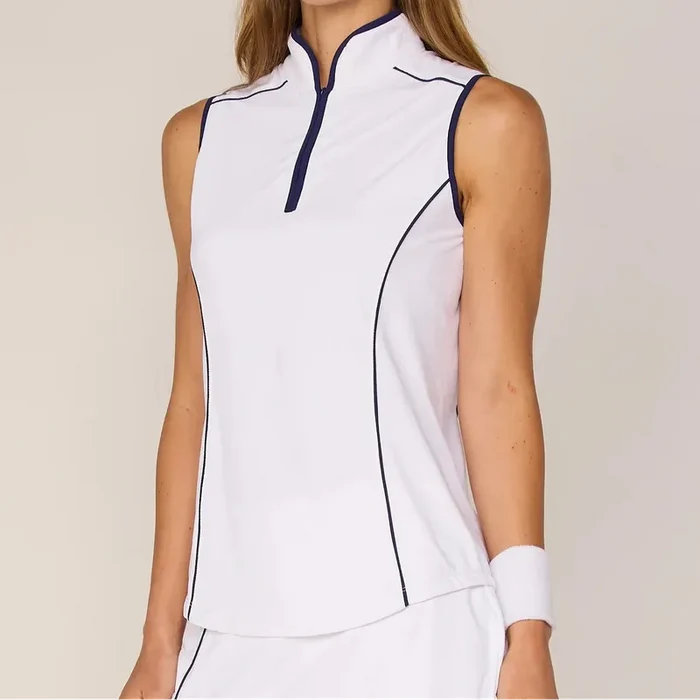 G Lifestyle S/L Mock Neck Top - White/Navy