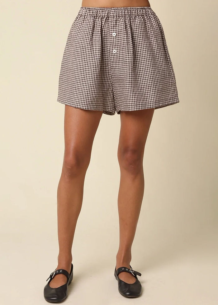 Gabi Gingham Linen Shorts - Natural