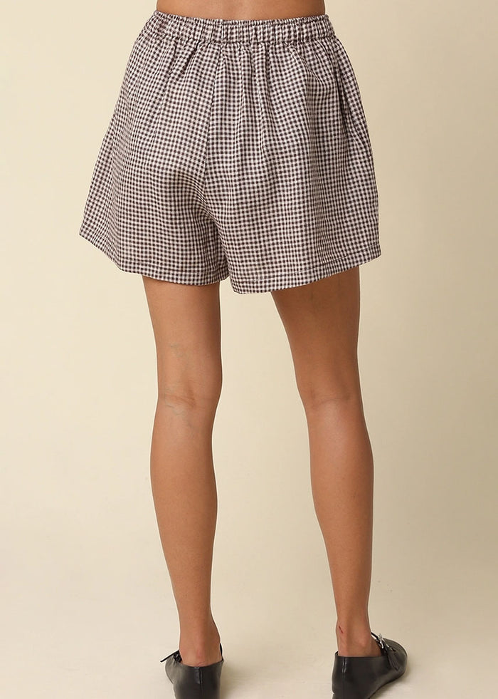 Gabi Gingham Linen Shorts - Natural