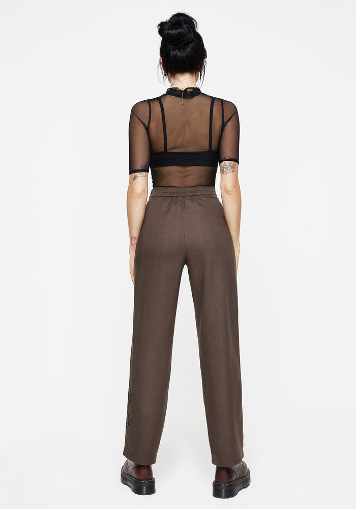 Gaia Linen Blend Snake Embroidered Wide Leg Trouser