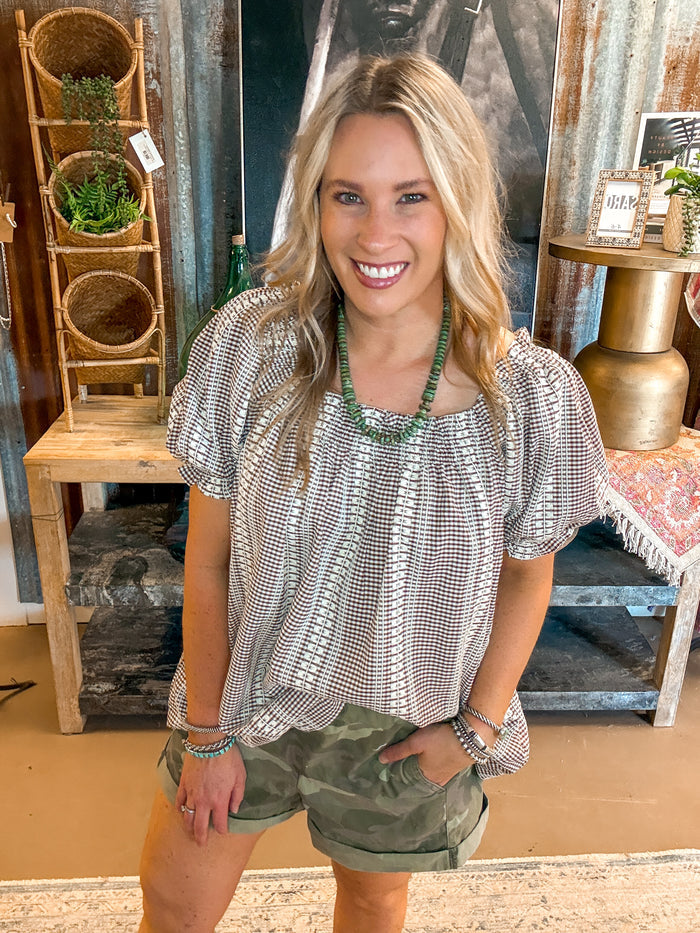 GINGHAM TUNIC & SHORTS SET, MOCHA