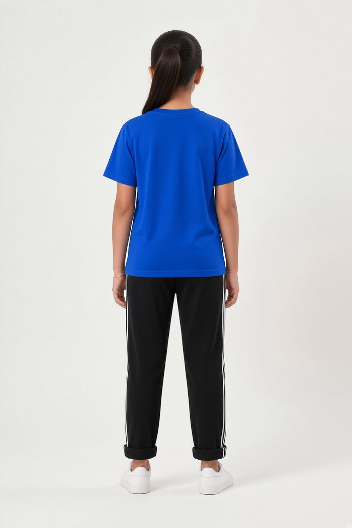 Girls Blue Printed T-Shirt & Black Striped Trouser Set (GTA) - Hinz Clothing