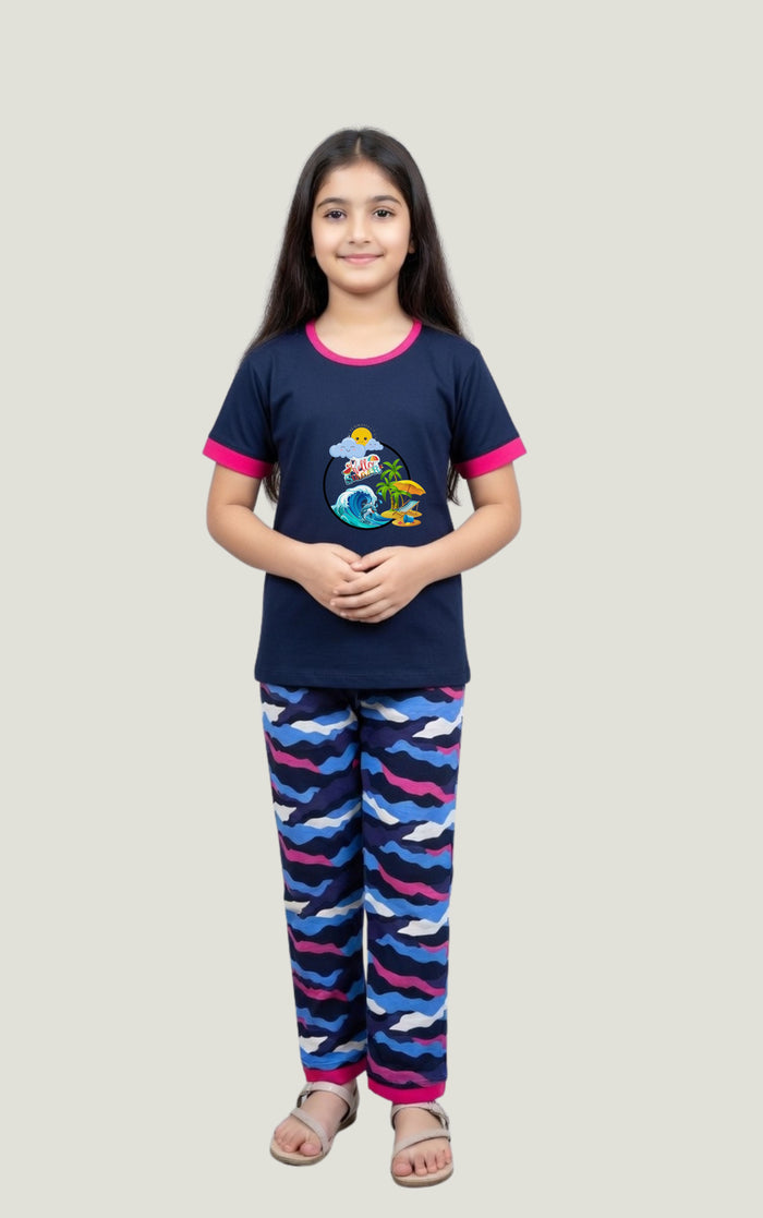 Girls Cute Graphic T-Shirt & Printed Trouser Lounge Wear