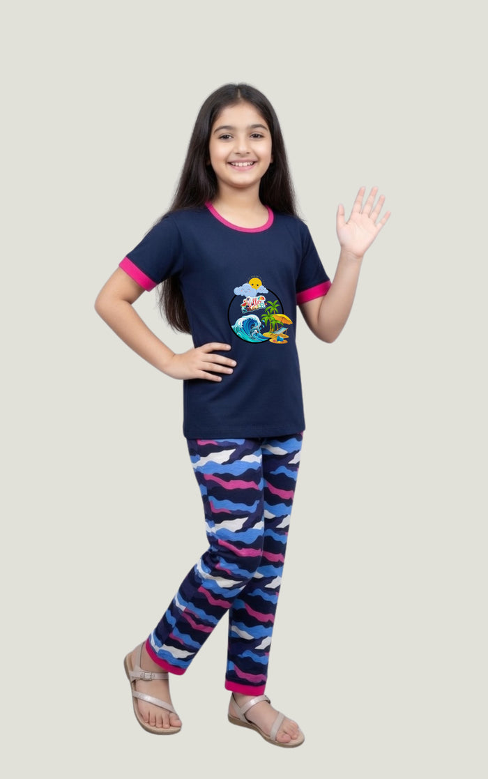 Girls Cute Graphic T-Shirt & Printed Trouser Lounge Wear