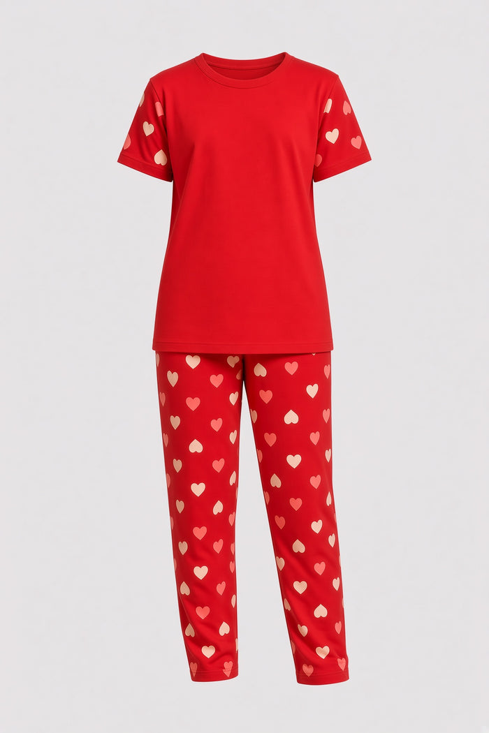 Girls Red Heart Printed T-Shirt & Trouser Set - Hinz Clothing