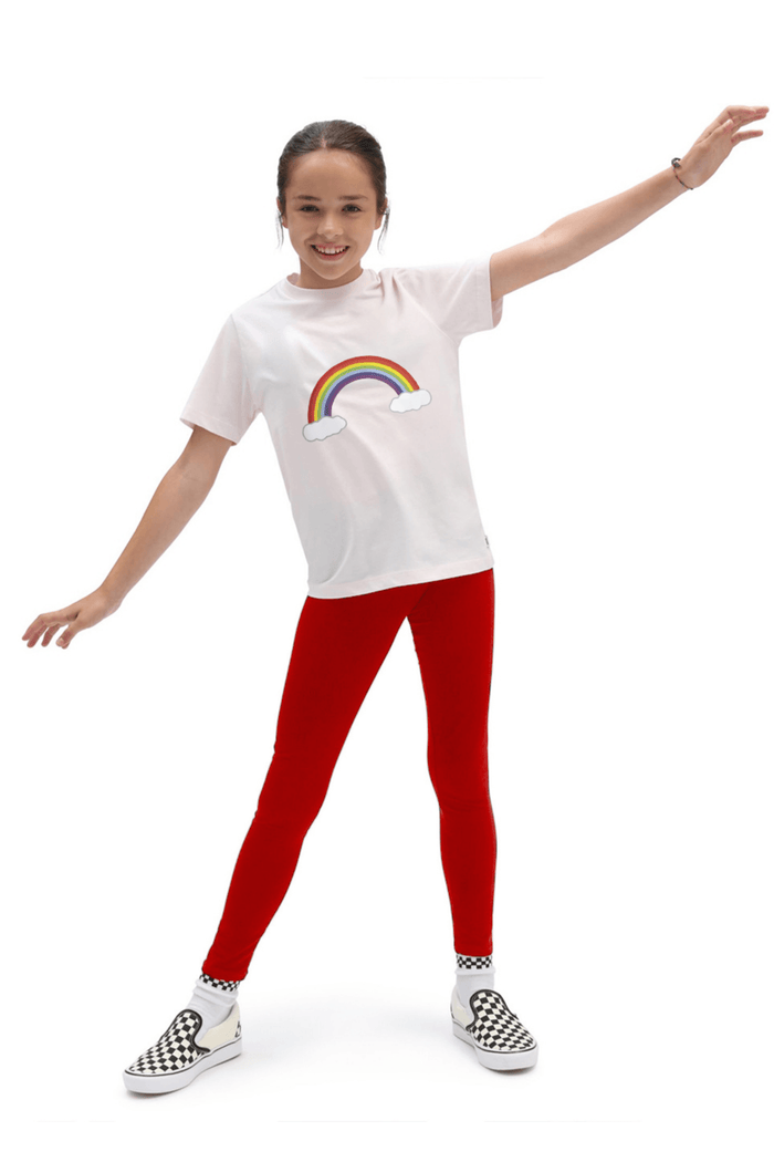 Girls T-shirt and legging set white shirt and red leggings (rainbow printed) - Hinz Clothing