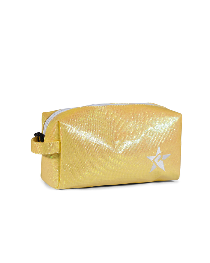 Glossy Pastel Yellow Makeup Bag with White Zipper