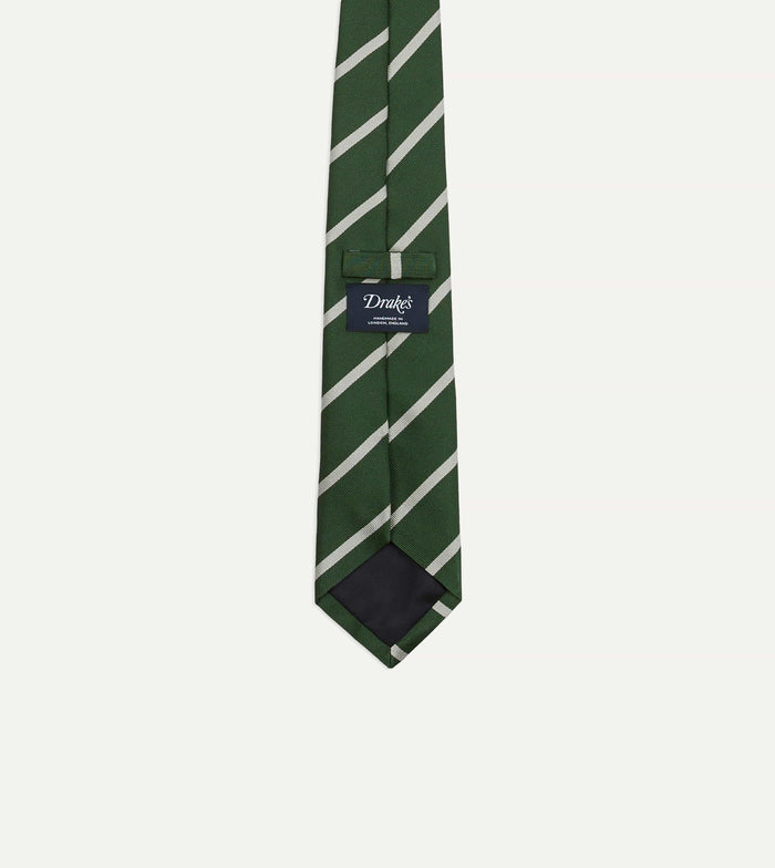 Green and Ecru Stripe Repp Silk Tipped Tie
