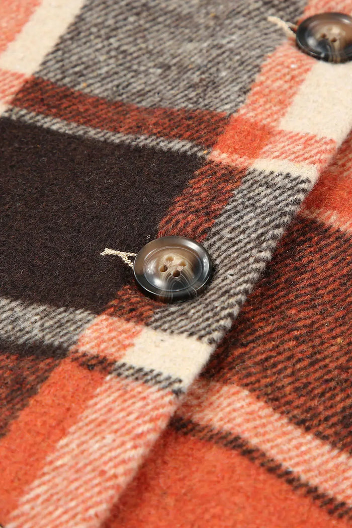 Green Hooded Plaid Button Front Shacket - Outerwear/Plaid Shackets