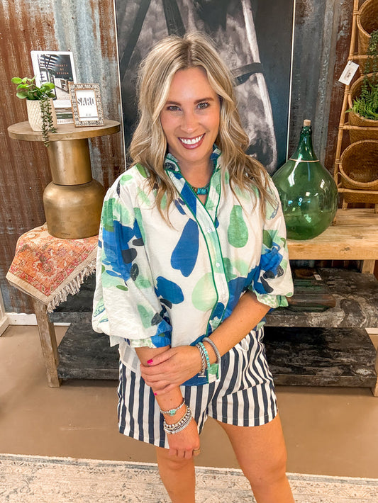 GREEN PIPED BLOUSE