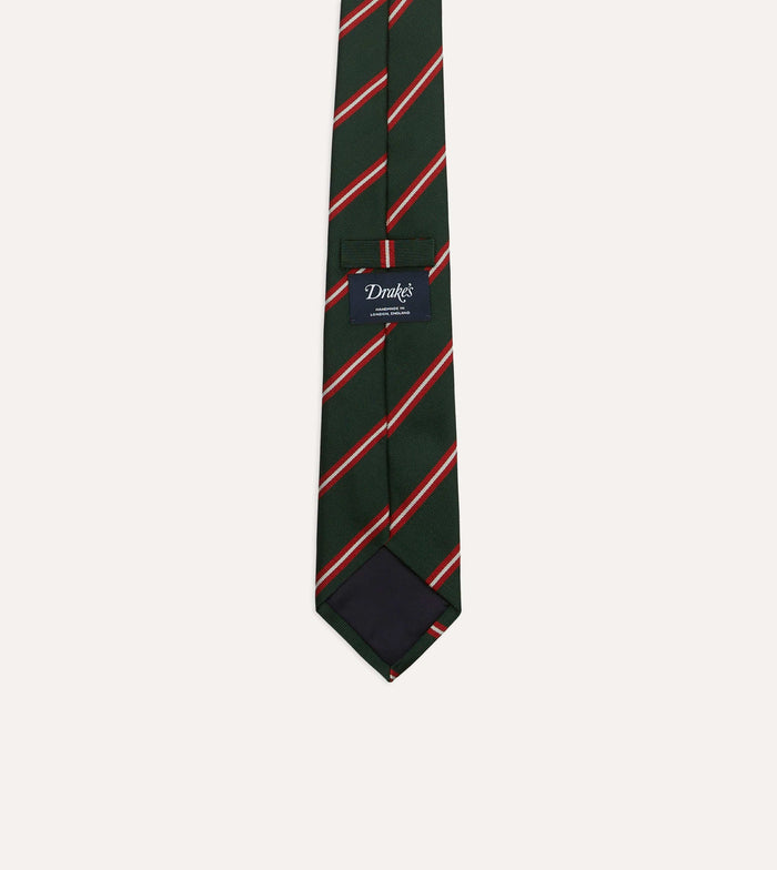 Green, Red and Ecru Stripe Silk Tipped Tie