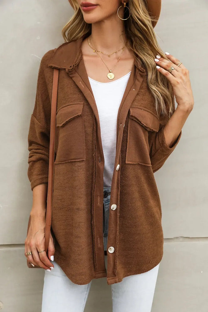 Grey Contrast Flap Pockets Relaxed Shacket - Outerwear/Jackets