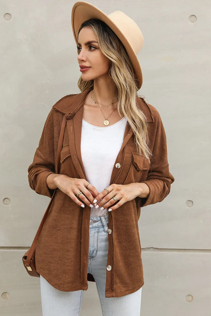 Grey Contrast Flap Pockets Relaxed Shacket - Outerwear/Jackets