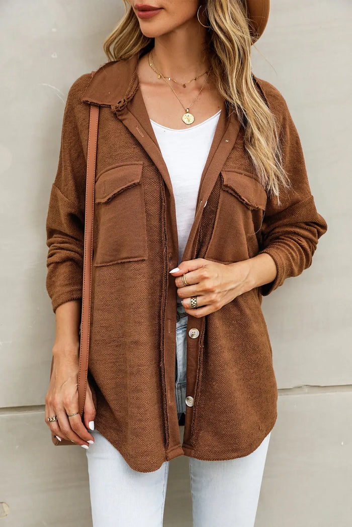 Grey Contrast Flap Pockets Relaxed Shacket - Outerwear/Jackets