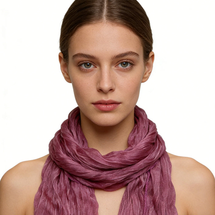 Unisex grey scarf styled with a blazer showing the narrow silhouette and simple layering look for everyday outfit comparison.