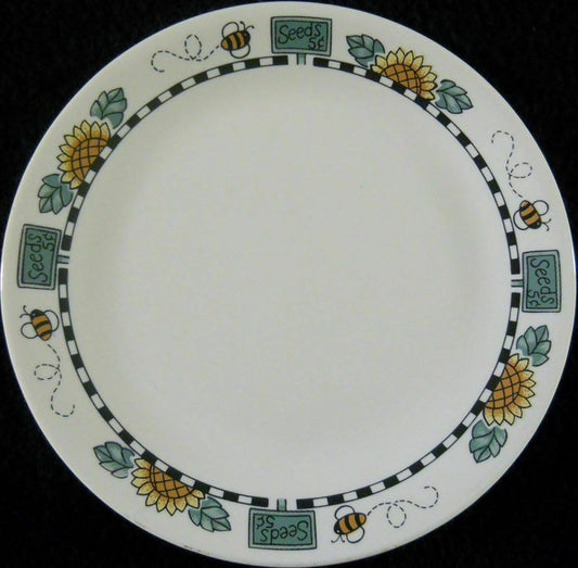 ❤️ GUC 1 Corelle SUNBLOSSOMS 8.5" LUNCH PLATE Sandstone Sunflowers Seeds Bees