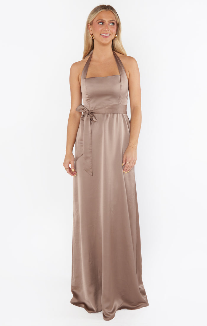 Hazel Halter Maxi Dress ~ Dune Luxe Satin