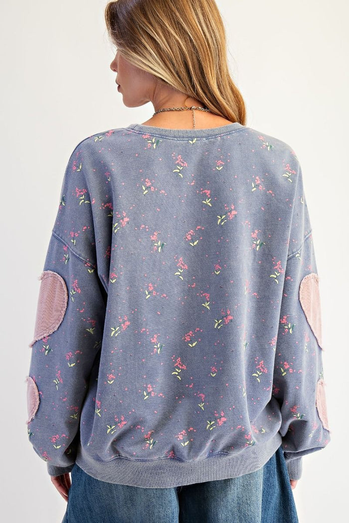 HEART ON MY SLEEVE PULLOVER, WASHED DENIM