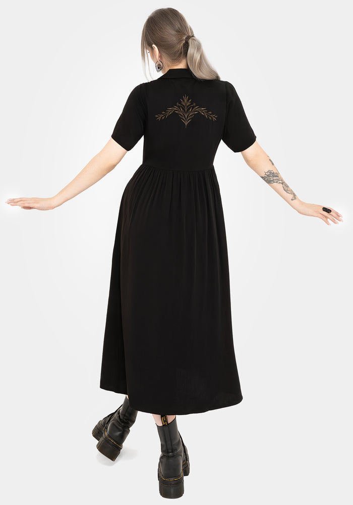 Hester Embroidered Button Up Midi Shirt Dress
