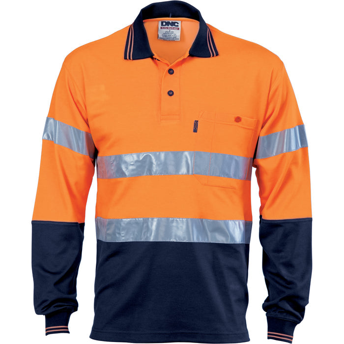 Hi Vis Two Tone Cotton Back Polos With Generic R/Tape - L/S 3718