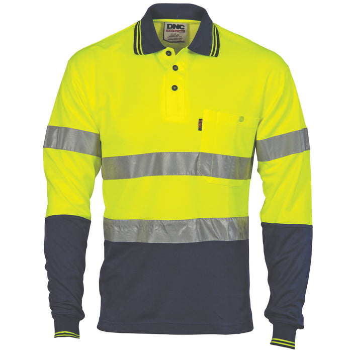 Hi Vis Two Tone Cotton Back Polos With Generic R/Tape - L/S 3718