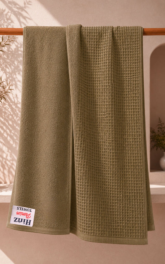 Hinz Premium Taupe Bath Sheet Towel – 100% Combed Cotton Waffle Texture