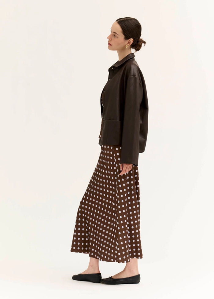Holly Polka Dot Slip Midi Skirt - Brown Blue