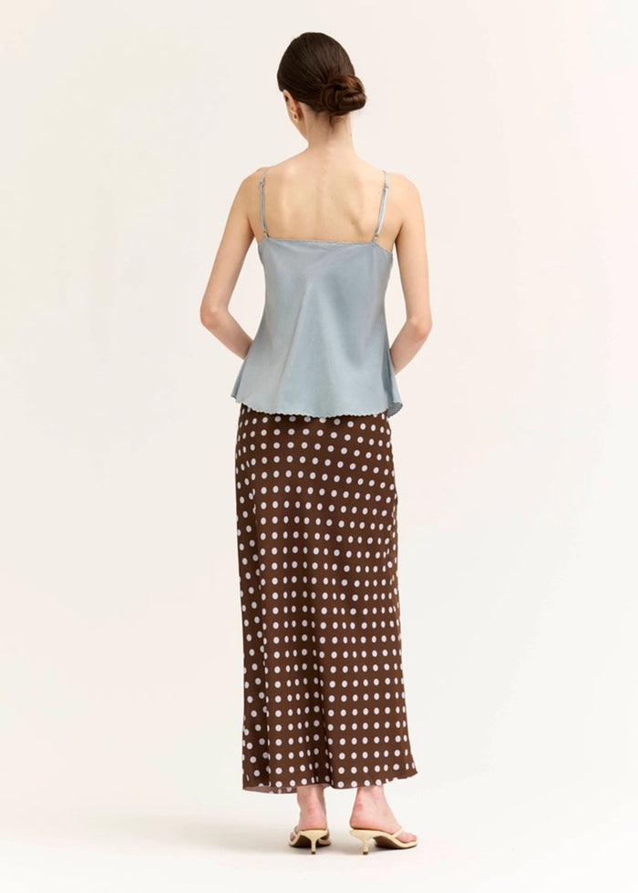Holly Polka Dot Slip Midi Skirt - Brown Blue