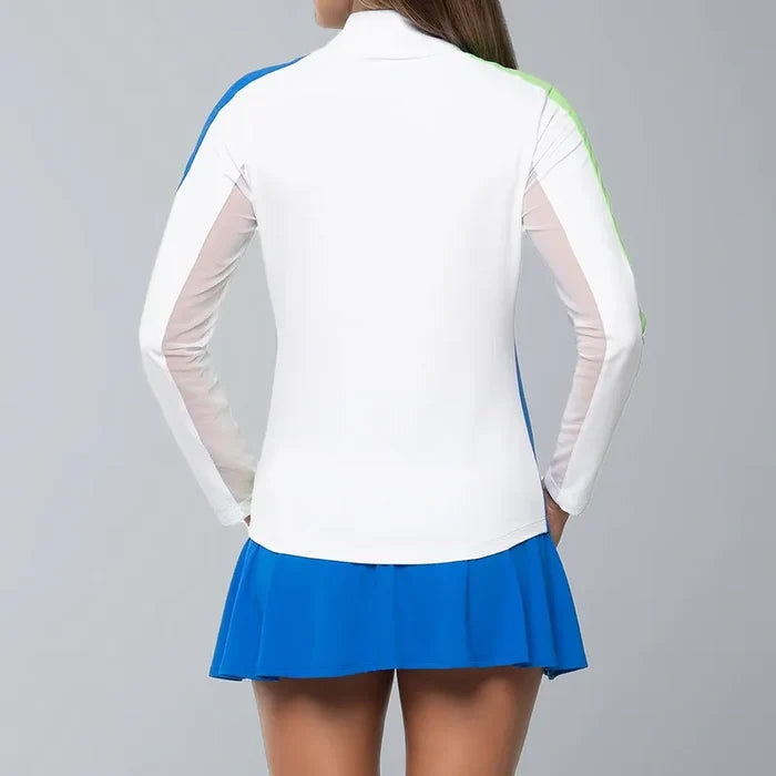 IBKUL Colour-Block L/S Mock - White/Blue/Lime