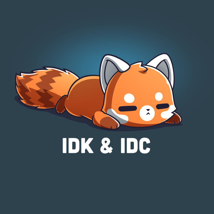 Premium Cotton T-shirt_TeeTurtle denim blue IDK & IDC apparel featuring a red panda lying on its stomach with a deadpan expression.
