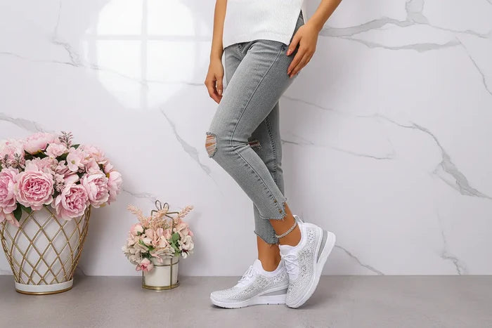 casual commuting sneakers women rhinestone design height boost wedge heel