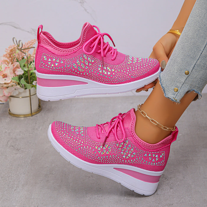 ins style wedge sneakers women sparkly rhinestone casual fashion