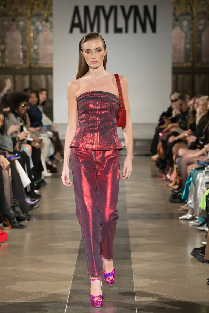 Style the Johanna Foil Coated Denim Top exclusively at Born To Glam