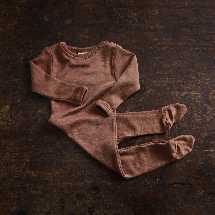 Kea Baby Pyjamas - Merino Wool & Silk - Russet