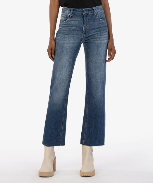 Kelsey High Rise Fab Ab Ankle Flare with Raw Hem - Royal