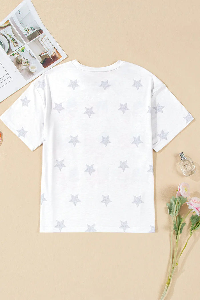 Khaki Patriotic Flag Bow Graphic Starry Round Neck T Shirt - Graphic/Graphic Tees
