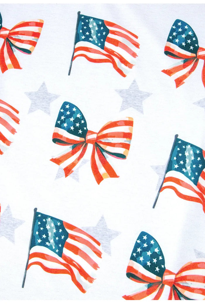 Khaki Patriotic Flag Bow Graphic Starry Round Neck T Shirt - Graphic/Graphic Tees