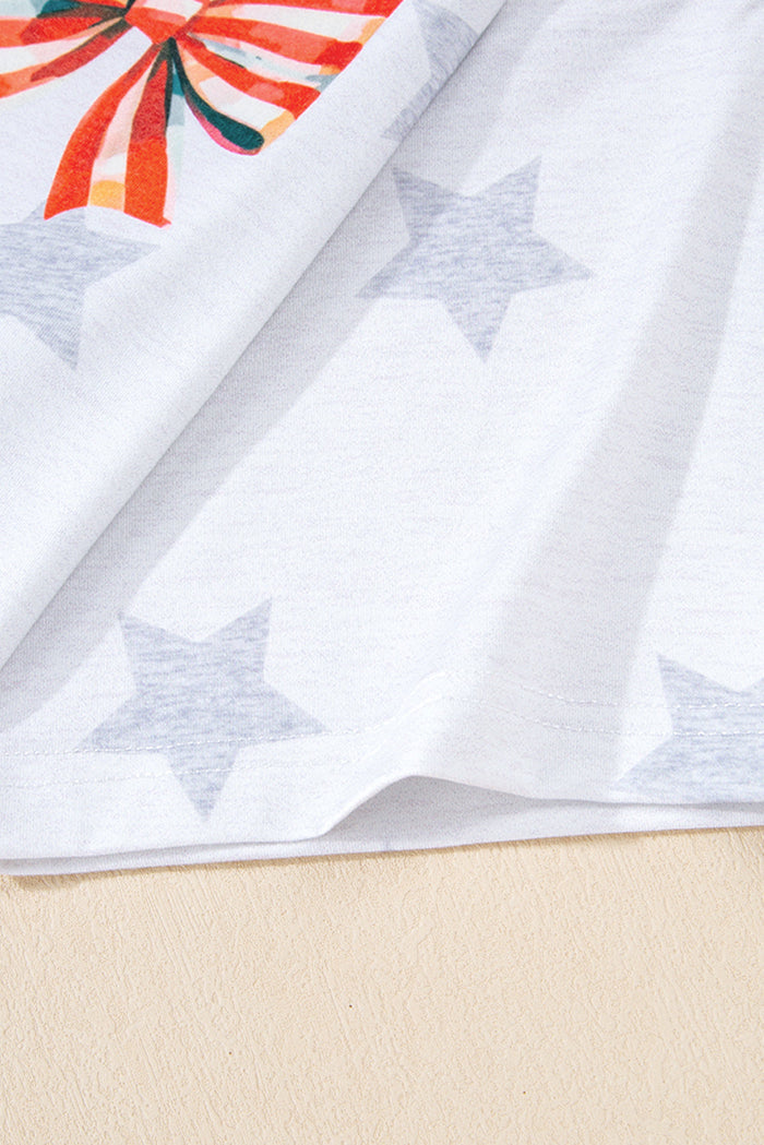 Khaki Patriotic Flag Bow Graphic Starry Round Neck T Shirt - Graphic/Graphic Tees