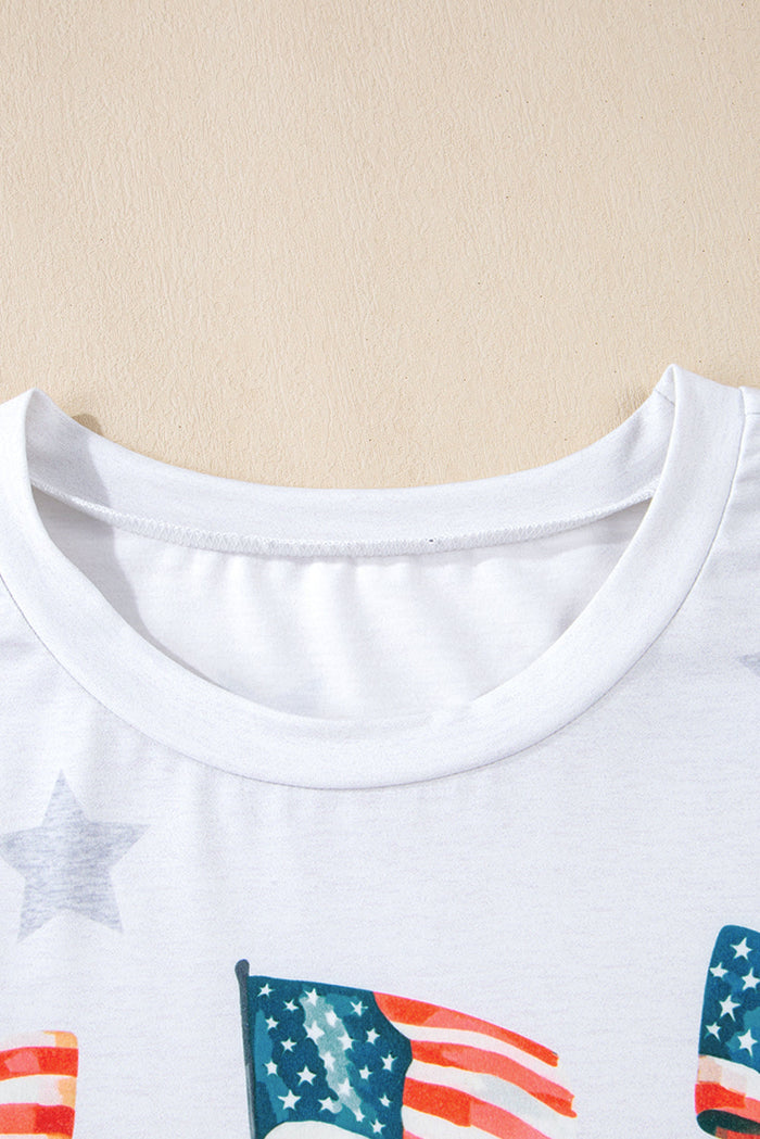 Khaki Patriotic Flag Bow Graphic Starry Round Neck T Shirt - Graphic/Graphic Tees