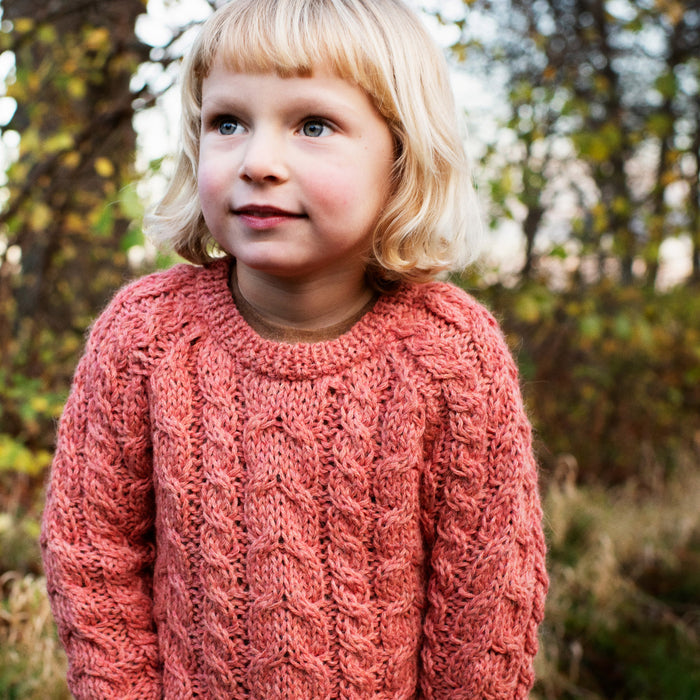 Kids Alpaca Cable Sweater - Pink Coral