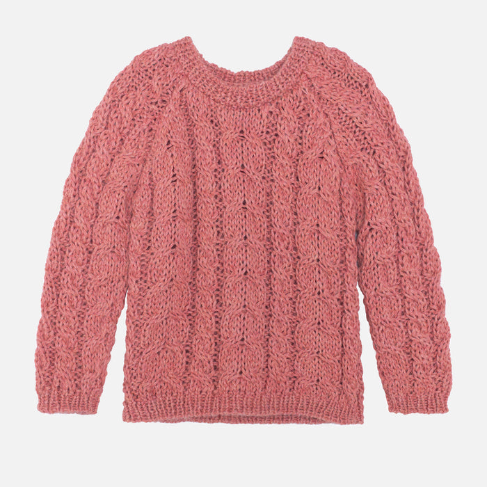 Kids Alpaca Cable Sweater - Pink Coral