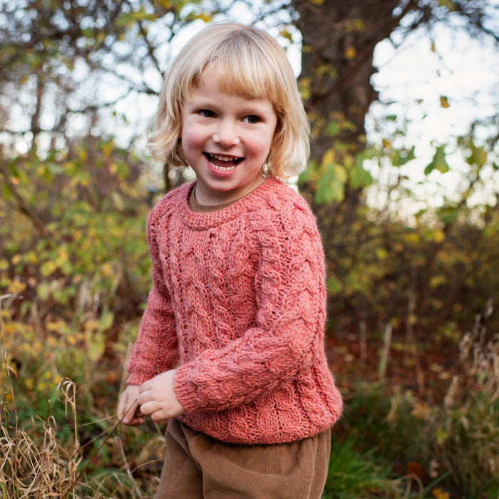 Kids Alpaca Cable Sweater - Pink Coral